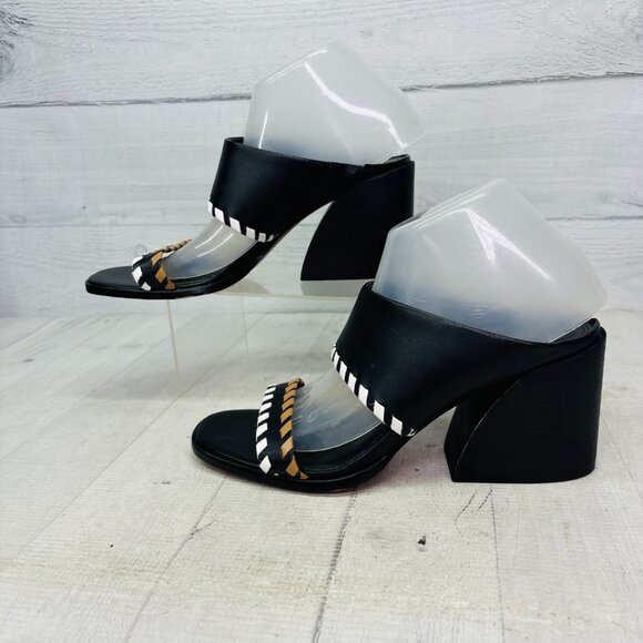 Vince Camuto Kafinny High Heel Sandals Black Tan Strappy Block Heel Size 8.5M 38 - Picture 4 of 12
